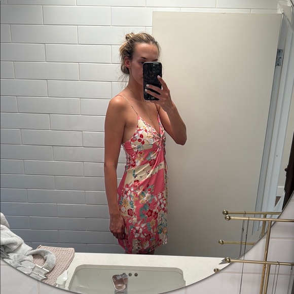 Zara Pink and Green Babydoll Mini Dress - Picture 2 of 5